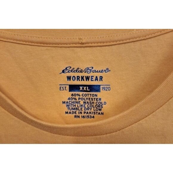 Eddie Bauer Men's XXL Workwear Yellow Long Sleeve Pocket T-Shirt Large Logo - Picture 2 of 7